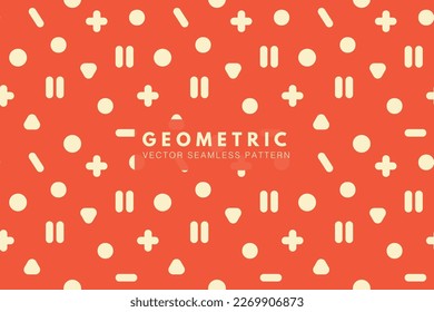 Geometric cute white shapes on a red orange background vector seamless repeat pattern