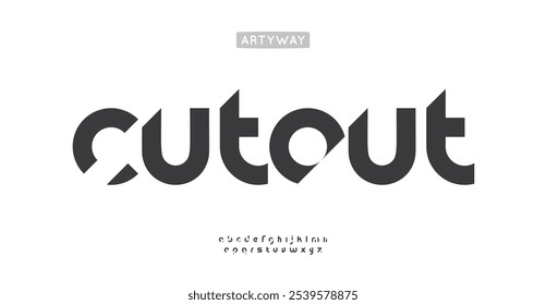 Geometric cutout alphabet, sliced sans serif letters, creative abstract stencil font for bold logo, sharp impactful headline, unique branding, modular minimalistic typography. Vector typeset