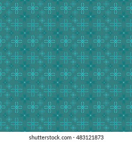 Geometric cyan seamless pattern with flower.