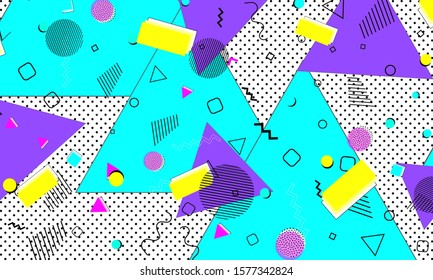 Geometric Cyan Wallpaper. Purple Gradient Cover. Contemporary Poster. Yellow Drawing. Memphis Art. Lavender Child Banner. Blue Ornament. Cool Texture.