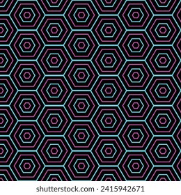Patrón ciberfuturista geométrico. Color neón brillando en el fondo negro. Ilustración vectorial. 