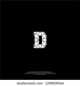 geometric D logo letter with abstract net lines pattern design concept