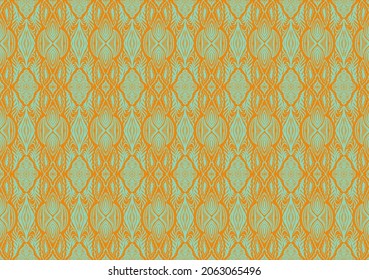 Geometric damascus ornament. Ikat border. Ethnic embroidery with leaves and monograms. Tribal vector texture. Seamless folk pattern in Aztec style. Indian, Scandinavian, Gypsy, Mexican, African rug.