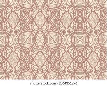 Geometric damascus ornament. Ikat border. Ethnic embroidery with leaves and monograms. Tribal vector texture. Seamless folk pattern in Aztec style. Indian, Scandinavian, Gypsy, Mexican, African rug.