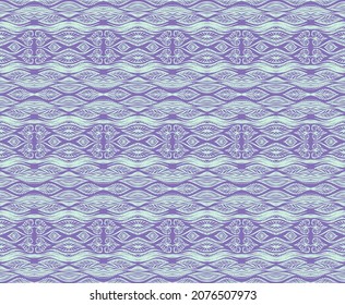 Geometric damascus ornament. Ikat border. Ethnic embroidery with leaves and monograms. Tribal vector texture. Seamless folk pattern in Aztec style. Indian, Scandinavian, Gypsy, Mexican, African rug.
