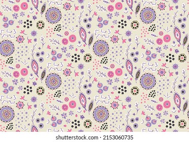 Geometric damascus ornament. Ikat border. Ethnic embroidery with leaves and monograms. Tribal vector texture. Seamless folk pattern in Aztec style. Indian, Scandinavian, Gypsy, Mexican, African rug.