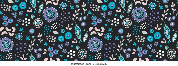 Geometric damascus ornament. Ikat border. Ethnic embroidery with leaves and monograms. Tribal vector texture. Seamless folk pattern in Aztec style. Indian, Scandinavian, Gypsy, Mexican, African rug.