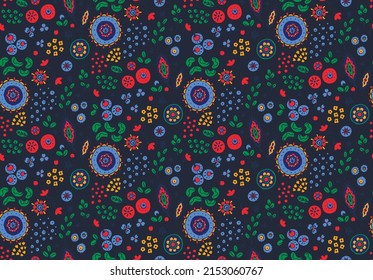 Geometric damascus ornament. Ikat border. Ethnic embroidery with leaves and monograms. Tribal vector texture. Seamless folk pattern in Aztec style. Indian, Scandinavian, Gypsy, Mexican, African rug.