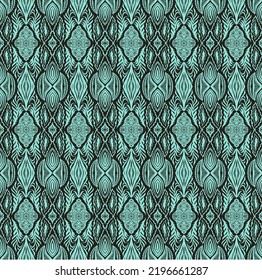 Geometric damascus ornament. Ikat border. Ethnic embroidery with leaves and monograms. Tribal vector texture. Seamless folk pattern in Aztec style. Indian, Scandinavian, Gypsy, Mexican, African rug.