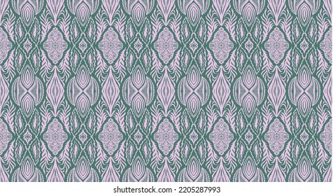 Geometric damascus ornament. Ikat border. Ethnic embroidery with leaves and monograms. Tribal vector texture. Seamless folk pattern in Aztec style. Indian, Scandinavian, Gypsy, Mexican, African rug.