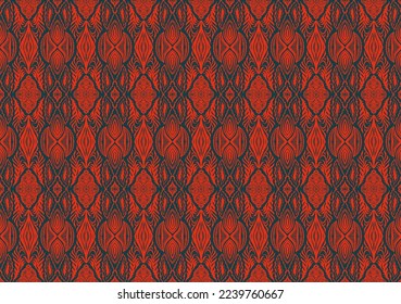 Geometric damascus ornament. Ikat border. Ethnic embroidery with leaves and monograms. Tribal vector texture. Seamless folk pattern in Aztec style. Indian, Scandinavian, Gypsy, Mexican, African rug.