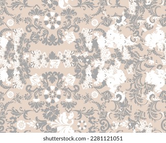 Geometric damask seamless pattern with grunge texture