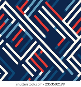 Geometric dance of scattered squares and lines. Seamless vector illustration. Abstract tiled elegance.