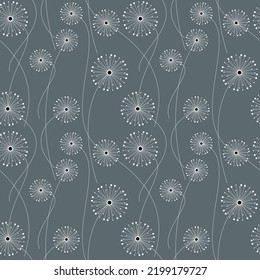 Geometric dandelion flower seamless pattern. Abstract floral vector illustration. Botanical linear backdrop. Wallpaper, background, fabric, textile, print, wrapping paper or package design.