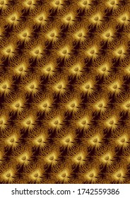 Flores de dientes de león geométricas fondo.Patrón colorido en tonos dorados con fondo marrón.