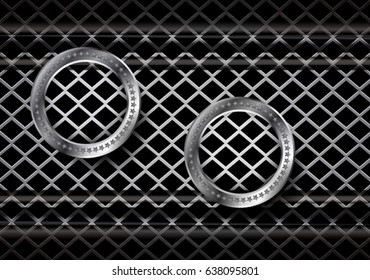 The geometric dark background and metallic rings