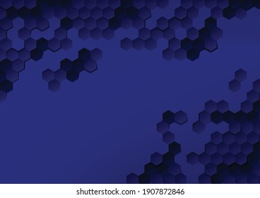 fondo azul oscuro geométrico. Resumen de fondo azul del peine de miel, luz y sombra de fondo. Hexagon con relieve , Ilustrador de vectores de diseño gráfico.