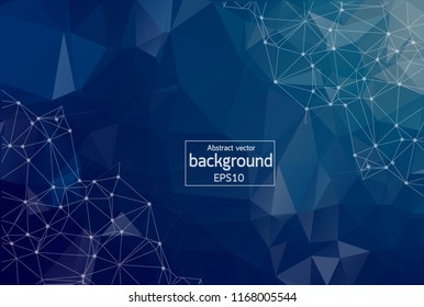 Geometric Dark Blue Polygonal background molecule and communication. Connected lines with dots. Minimalism background. Concept of the science, chemistry, biology, medicine, technology.