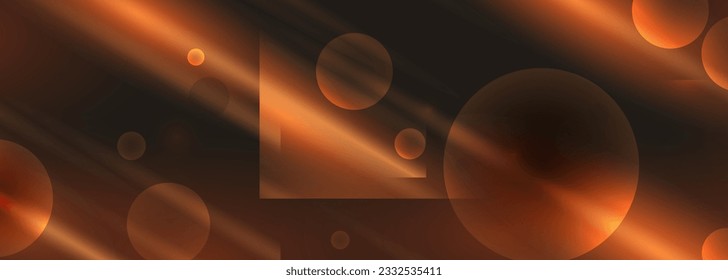 Fondo vector abstracto geométrico de color marrón oscuro con círculos y líneas.