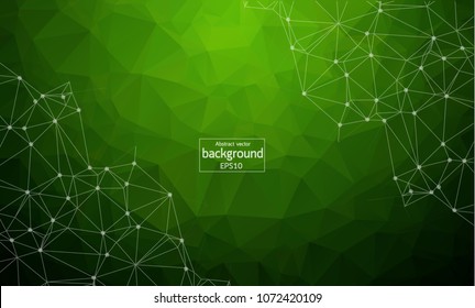 Geometric Dark Green Polygonal background molecule and communication. Connected lines with dots. Minimalism background. Concept of the science, chemistry, biology, medicine, technology.