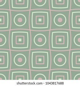 Geometric dark green seamless background wth pink elements. For fabrics and wallpapers