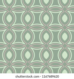 Geometric dark green seamless background wth pink elements. For fabrics and wallpapers