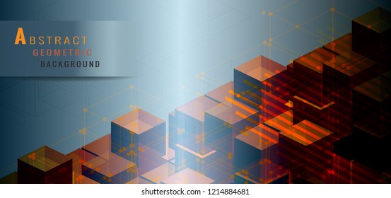 geometric dark orange brown cube block graphic template on light gray color technology element background