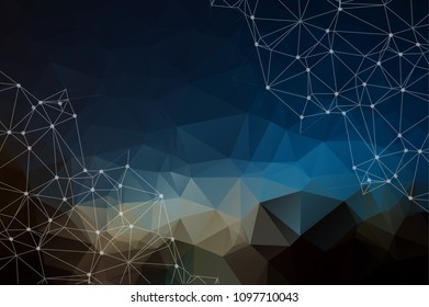 Molécula de fundo poligonal escura geométrica e comunicação. Linhas conectadas com pontos. Fundo de minimalismo. Conceito de ciência, química, biologia, medicina, tecnologia.