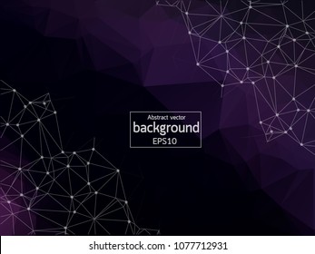 Geometric Dark Purple Polygonal background molecule and communication. Connected lines with dots. Minimalism background. Concept of the science, chemistry, biology, medicine, technology.