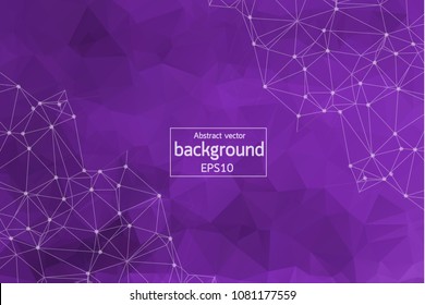 Geometric Dark Purple Polygonal background molecule and communication. Connected lines with dots. Minimalism background. Concept of the science, chemistry, biology, medicine, technology.