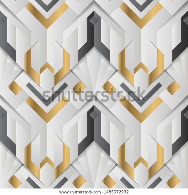 Geometric decor stripes white and golden element. seamless texture. vector illustration.