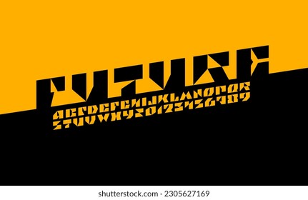 Letra geométrica decorativa del alfabeto, para su logotipo de diseño o nombre de marca, letras cursivas mayúsculas A, B, C, D, E, F, G, H, I, J, K, L, M, N, O, P, Q, R, S, T, U, V, W, X, Y, Z y números 0, 1, 2, 3, 4