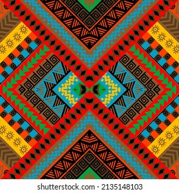 Geometric decorative ancient hand drawn ethnic motifs seamless pattern.