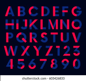 Geometric decorative colored font, vector alphabet