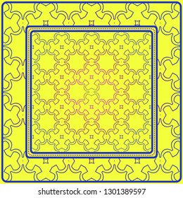 Geometric Decorative Elements. Abstract Background. Pattern Design Style For Print On Fabric, Papper, Silk Neck Scarf, Kerchief Design. Vector Illustration. Yellow blue color.