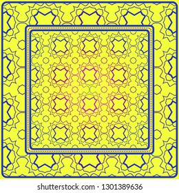 Geometric Decorative Elements. Abstract Background. Pattern Design Style For Print On Fabric, Papper, Silk Neck Scarf, Kerchief Design. Vector Illustration. Yellow blue color.