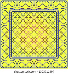 Geometric Decorative Elements. Abstract Background. Pattern Design Style For Print On Fabric, Papper, Silk Neck Scarf, Kerchief Design. Vector Illustration. Yellow blue color.