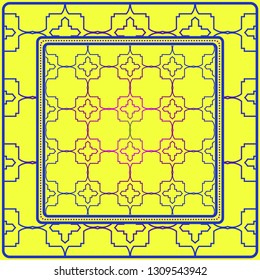 Geometric Decorative Elements. Abstract Background. Pattern Design Style For Print On Fabric, Papper, Silk Neck Scarf, Kerchief Design. Vector Illustration. Yellow blue color.