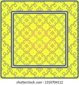 Geometric Decorative Elements. Abstract Background. Pattern Design Style For Print On Fabric, Papper, Silk Neck Scarf, Kerchief Design. Vector Illustration. Yellow blue color.