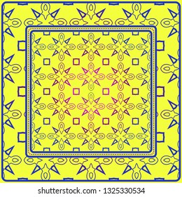 Geometric Decorative Elements. Abstract Background. Pattern Design Style For Print On Fabric, Papper, Silk Neck Scarf, Kerchief Design. Vector Illustration. Yellow blue color.