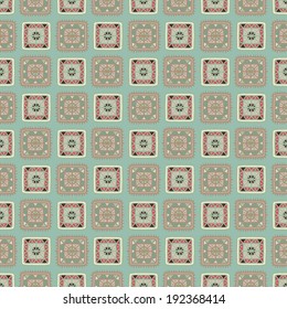 Geometric decorative ethnic seamless pattern with patches. Abstract background. Aztec ornament. Tribal art. Folk. Batik. Fabric, textile design. Patchwork. Endless print texture. Wallpaper - vector 