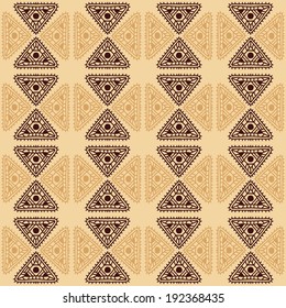 Geometric decorative ethnic seamless pattern with triangles. Abstract background. Aztec ornament. Tribal art. Folk. Lace. Patchwork. Patches. Endless print texture. Wallpaper - vector 