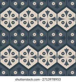 Patrón de repetición de azulejo hexagonal decorativo geométrico en tonos de tierra neutros