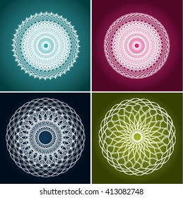 Geometric decorative lace, round ornament, illustration pattern isolated on colorful background