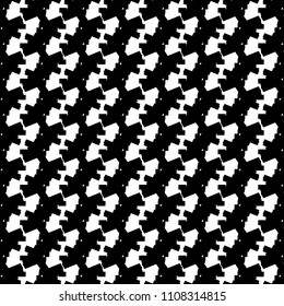 Geometric decorative pattern in black and white with toothed shapes arranged in parallel rows. Textile print. Vector illustration.