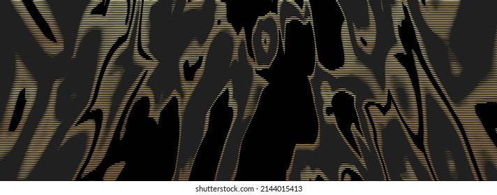 Geometric decorative pattern with golden lines and spots, vintage black background, grunge texture. Idea for modern design of banner, cover, wallpaper, website, flyer, book, business card.