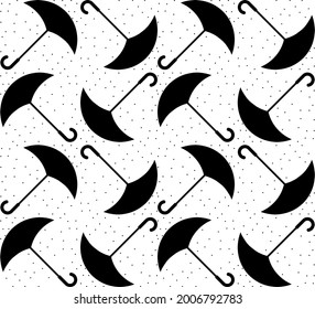 Geometric decorative pattern, umbrella and rain illustration, black and white seamless pattern background vector,