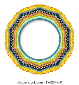 Geometric decorative round rosette in the Mexican style with space for your text. Vector illustration