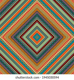 Geometric decorative seamless pattern with ethnic motifs