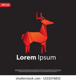 Geometric deer design vector set , combined red and little bit orange color in black background. change able color and work well in both dark and light background